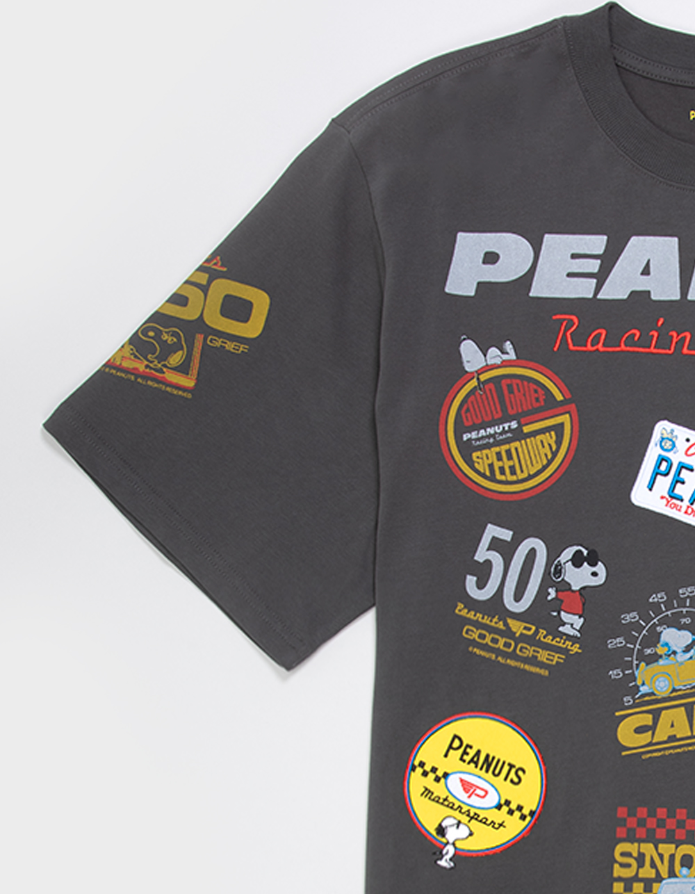RSQ x Peanuts Racing Mens Boxy Tee - DARK GRAY