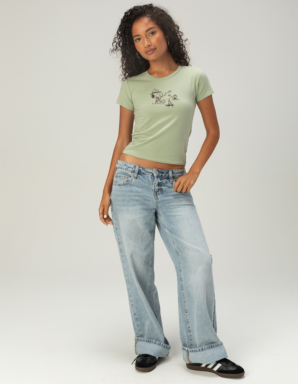 RSQ x Peanuts Camp Womens Baby Tee - GREEN