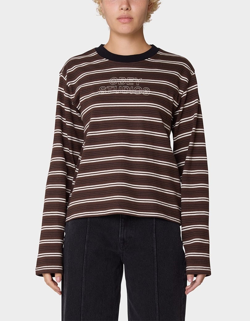 OBEY Louie Stripe Womens Long Sleeve Top - BROWN