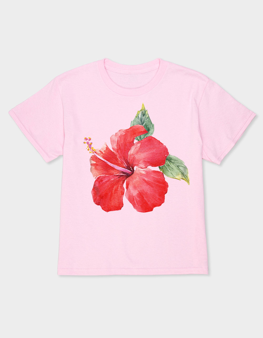 HIBISCUS Painting Unisex Kids Tee - LIGHT PINK