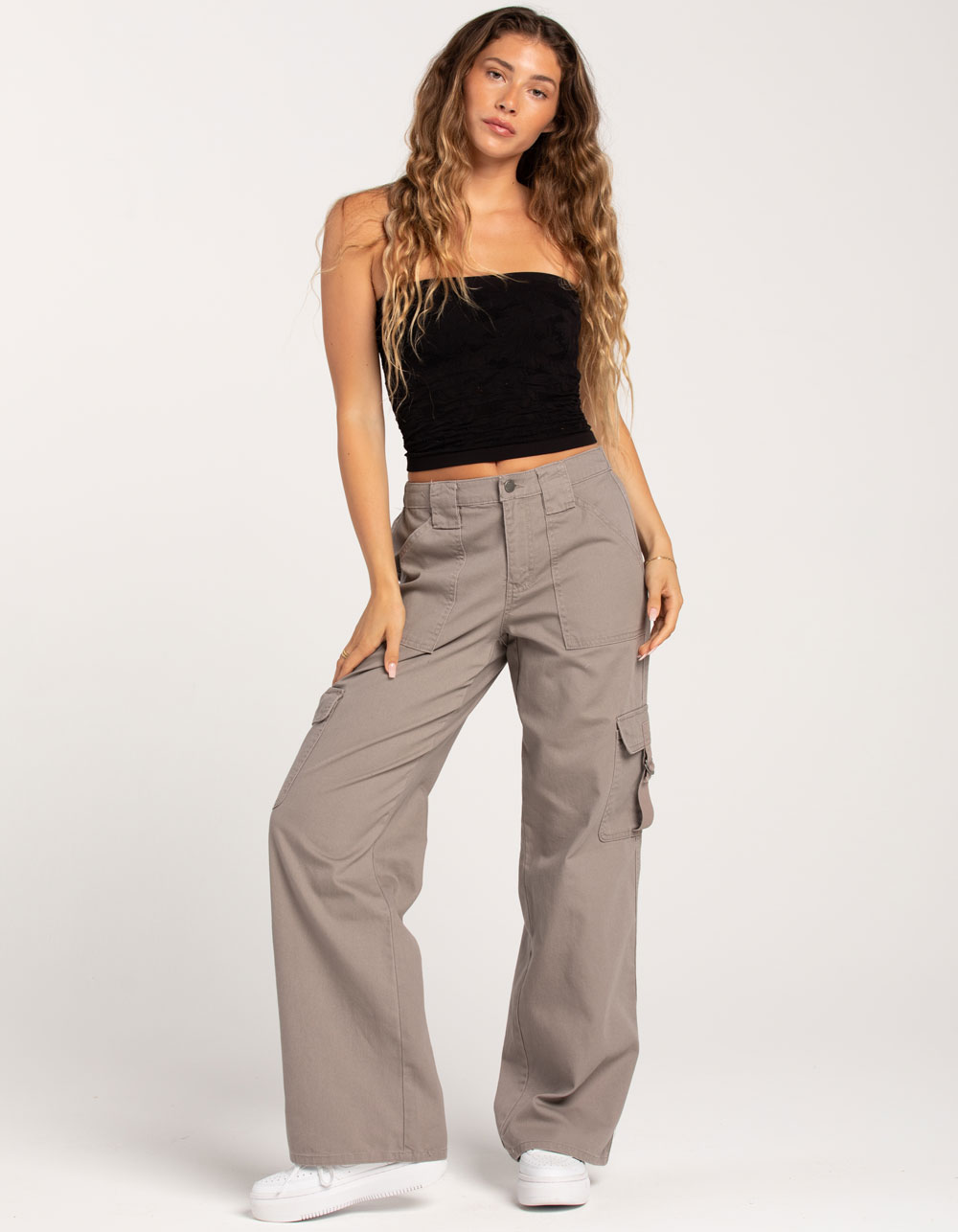 RSQ Womens Mid Rise Cargo Tape Pocket Twill Pants - DK KHAKI | Tillys