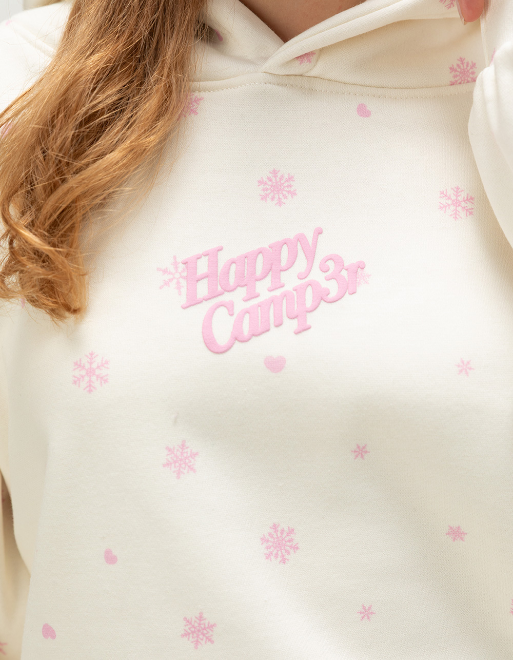 HAPPY CAMP3R Snowflakes Puff Womens Hoodie - CREAM