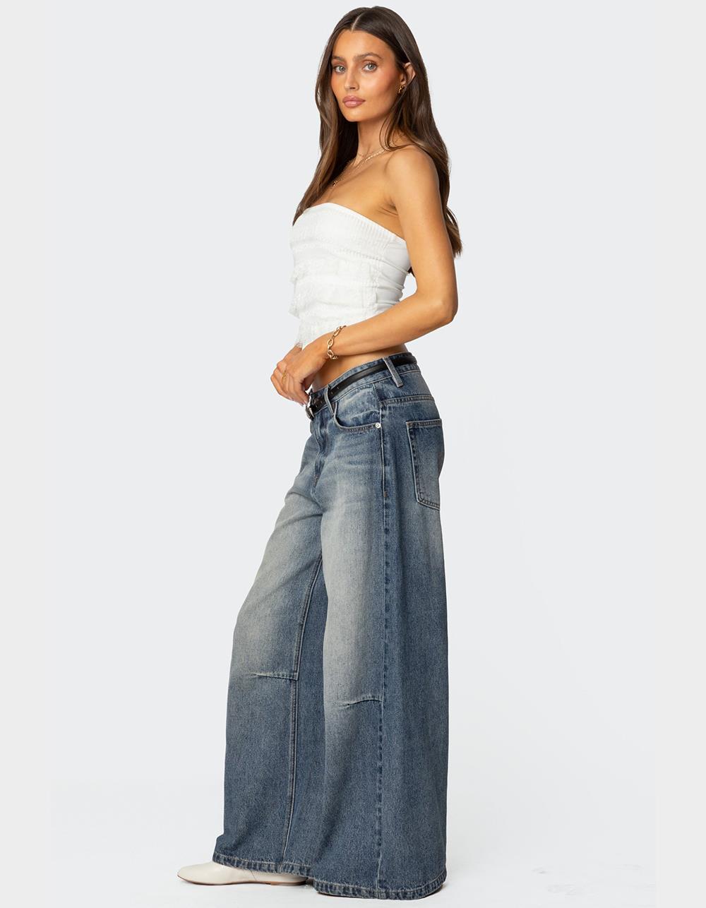 EDIKTED Georgette Lacey Ruffle Tube Top - WHITE
