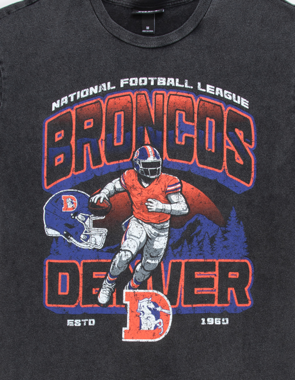 THE WILD COLLECTIVE Denver Broncos Player Mens Tee - WASHED BLACK