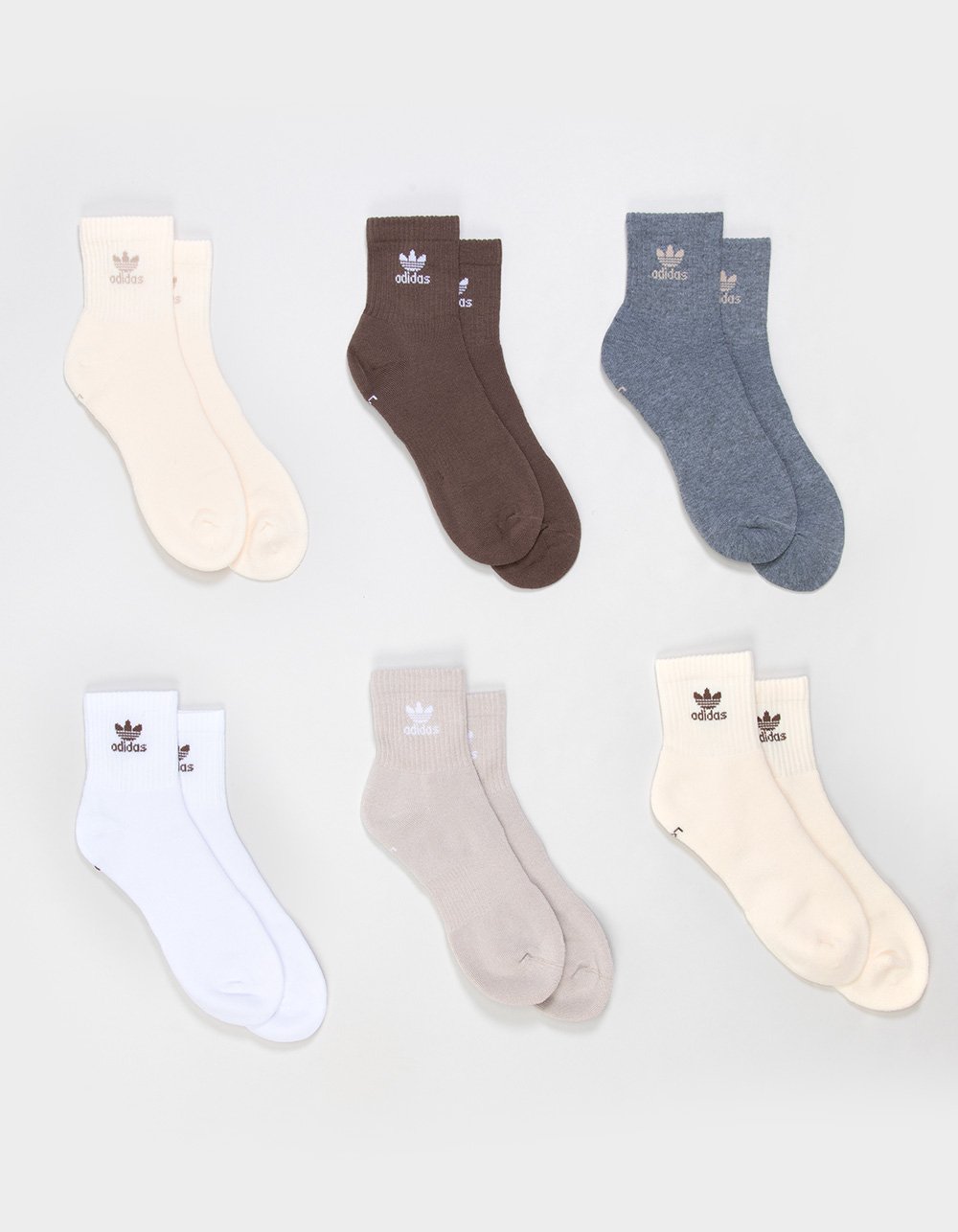 ADIDAS Originals Trefoil 6 Pack Quarter Socks - BROWN COMBO