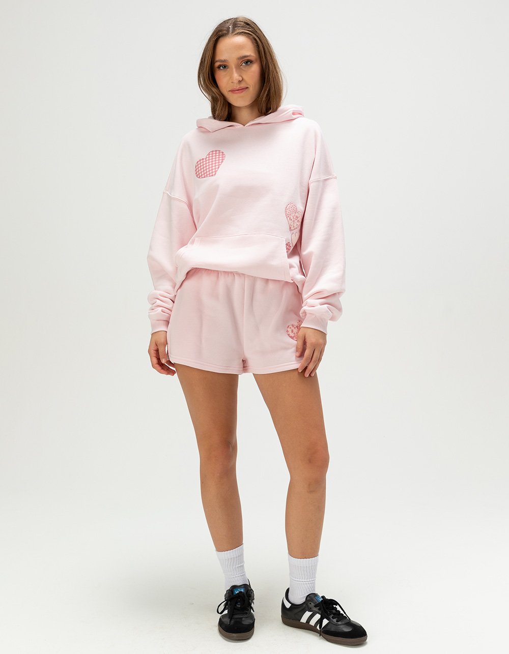 FULL TILT Heart Applique Womens Hoodie - PINK COMBO