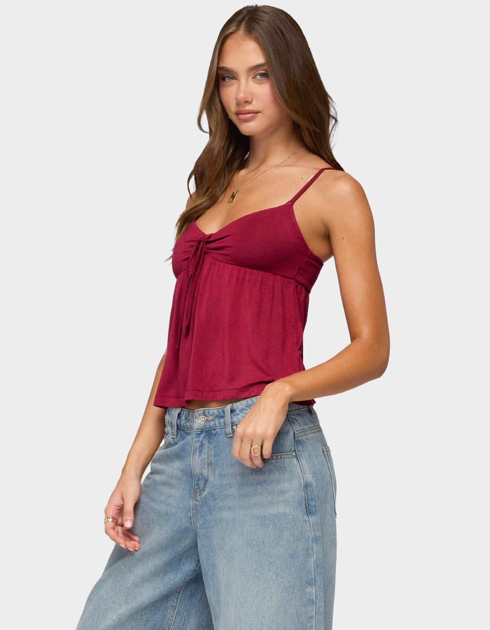 EDIKTED Michey Tie Front Babydoll Tank Top