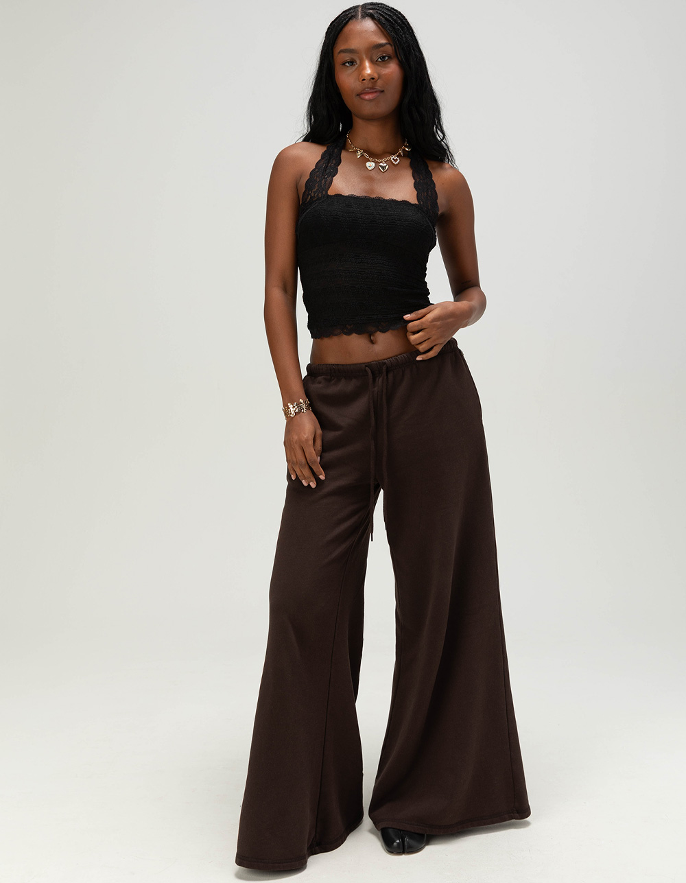 NECTAR CLOTHING Knit Lace Womens Halter Top - BLACK
