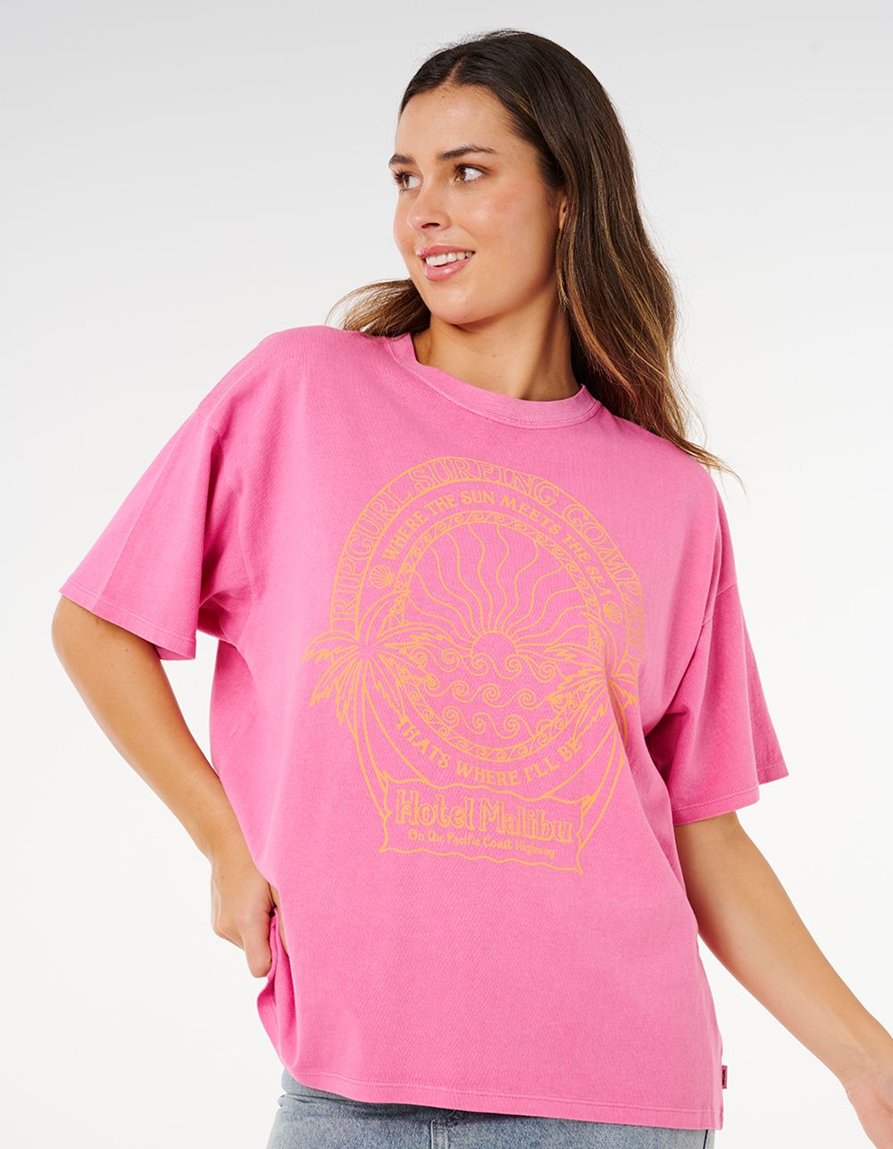 RIP CURL Hotel Malibu Heritage Womens Tee - HOT PINK