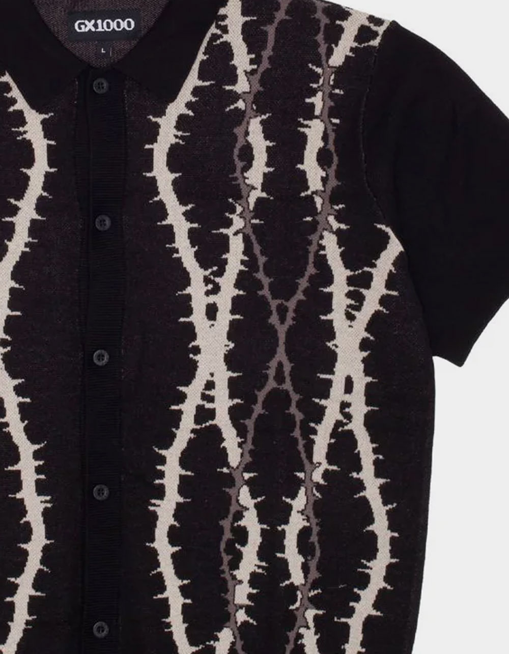 GX1000 Knitted Mens Button Up Polo Shirt - BLACK COMBO