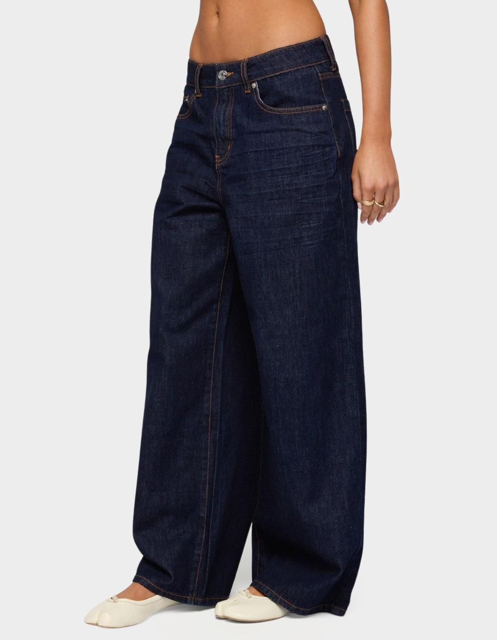 EDIKTED Juanita Low Rise Baggy Jeans - DARK BLUE
