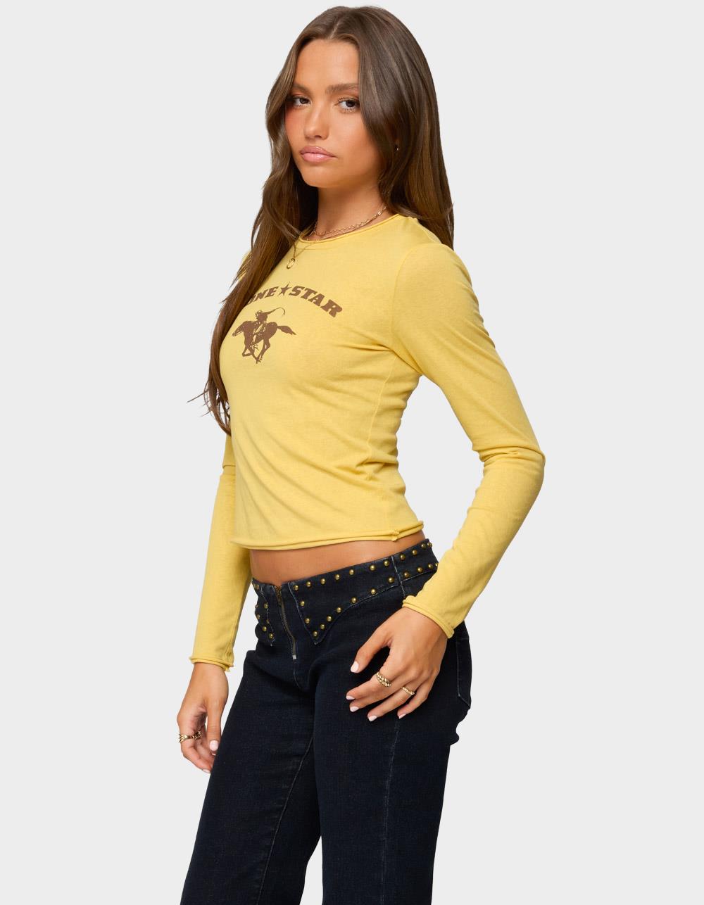 EDIKTED Lone Star Long Sleeve Tee - YELLOW