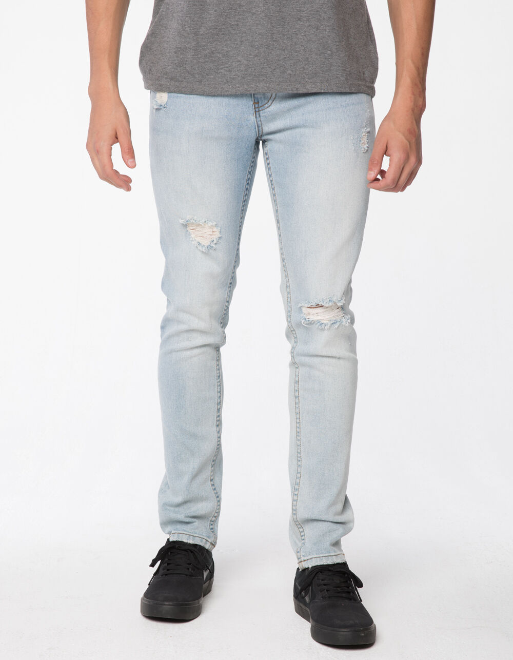 RSQ Toronto Slim Taper Light Indigo Mens Vintage Flex Ripped Jeans image number 1