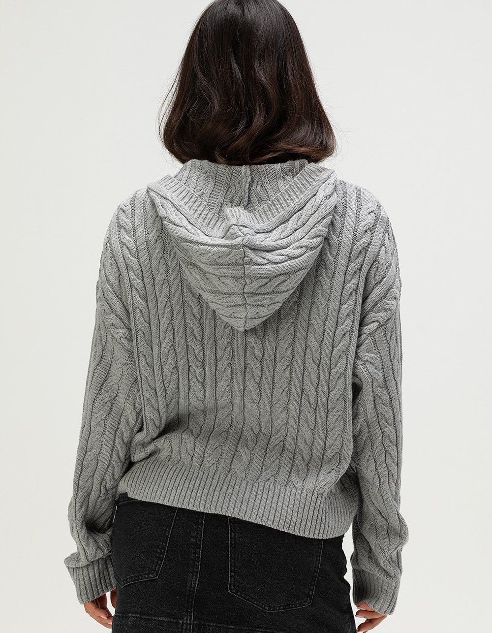 RSQ Womens Cable Knit Zip-Up Sweater - HEATHER GRAY