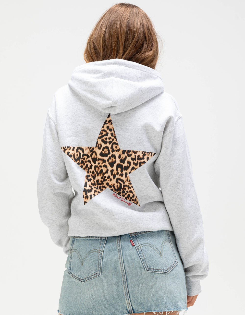 RIOT SOCIETY Leopard Star Womens Hoodie - HEATHER GRAY