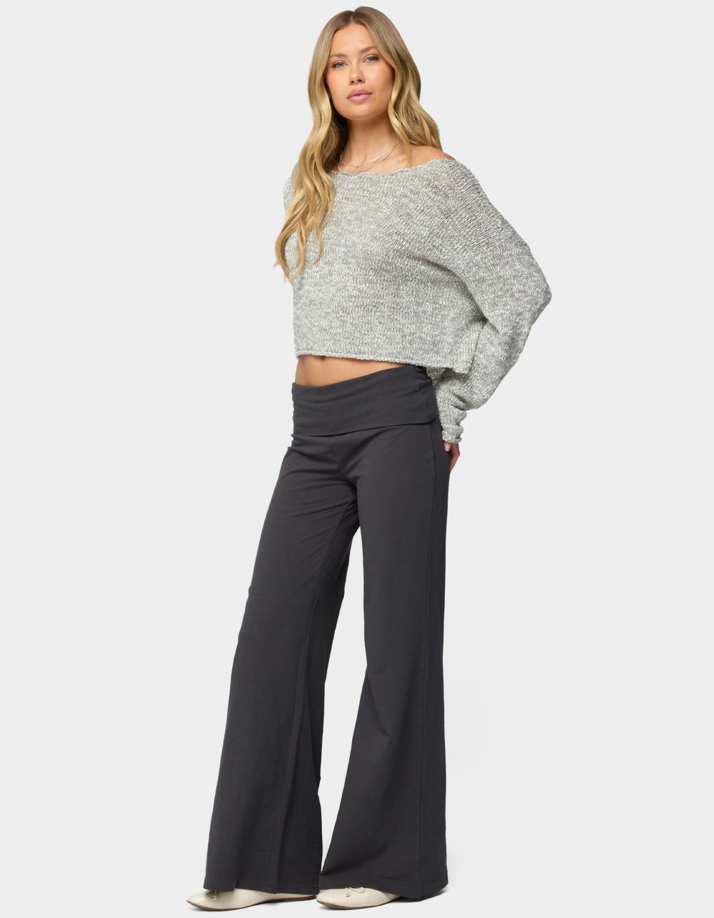 EDIKTED Wide Leg Foldover Pants - GRAY