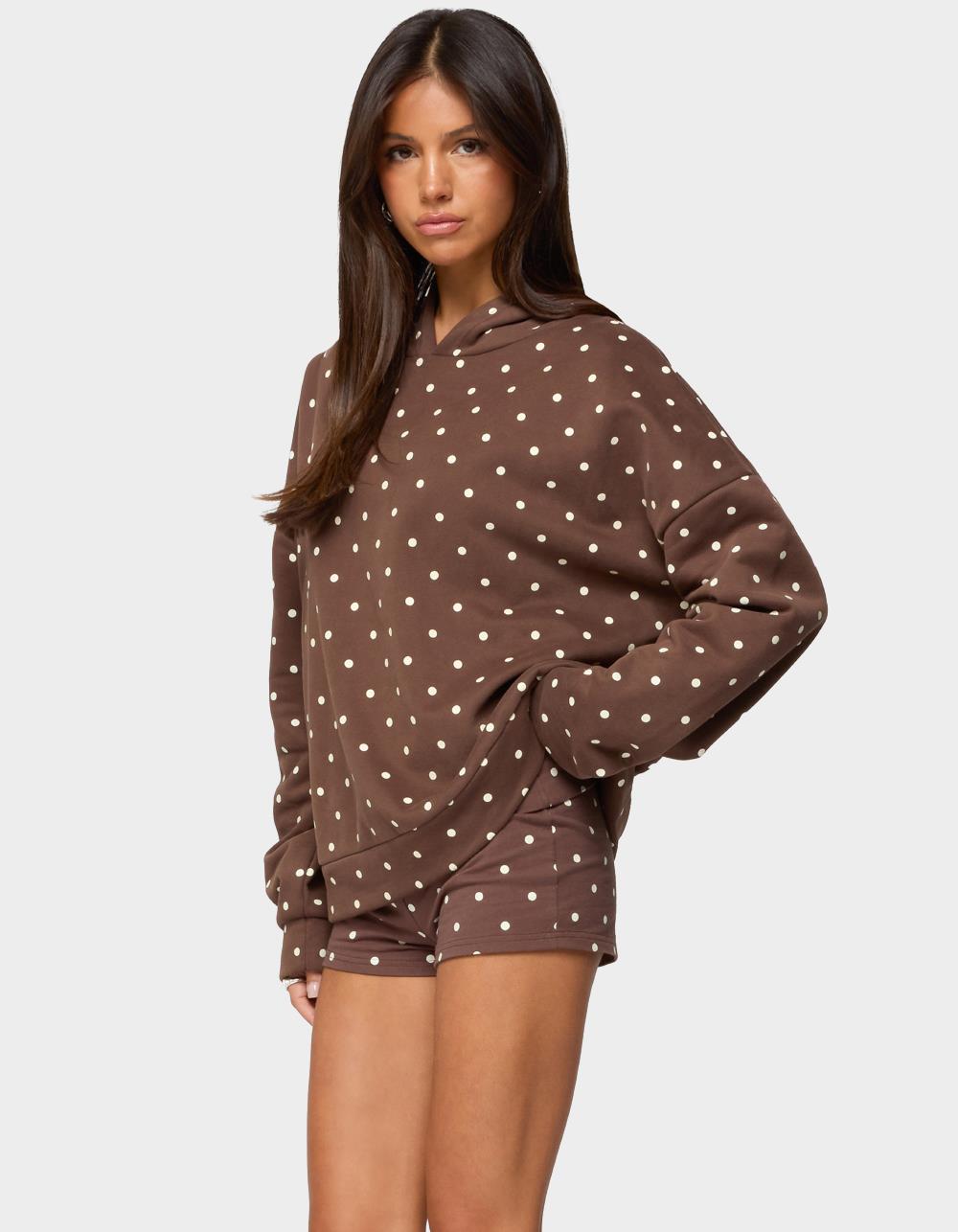 EDIKTED Chelsie Polka Dot Hoodie - BROWN