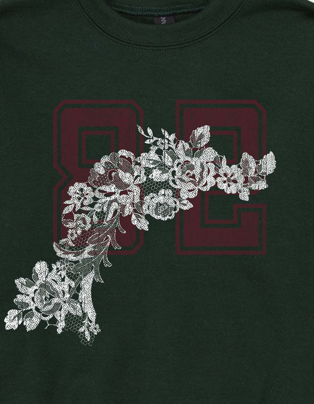 COLLEGIATE 82 Floral Lace Unisex Kids Crewneck Sweatshirt - FOREST