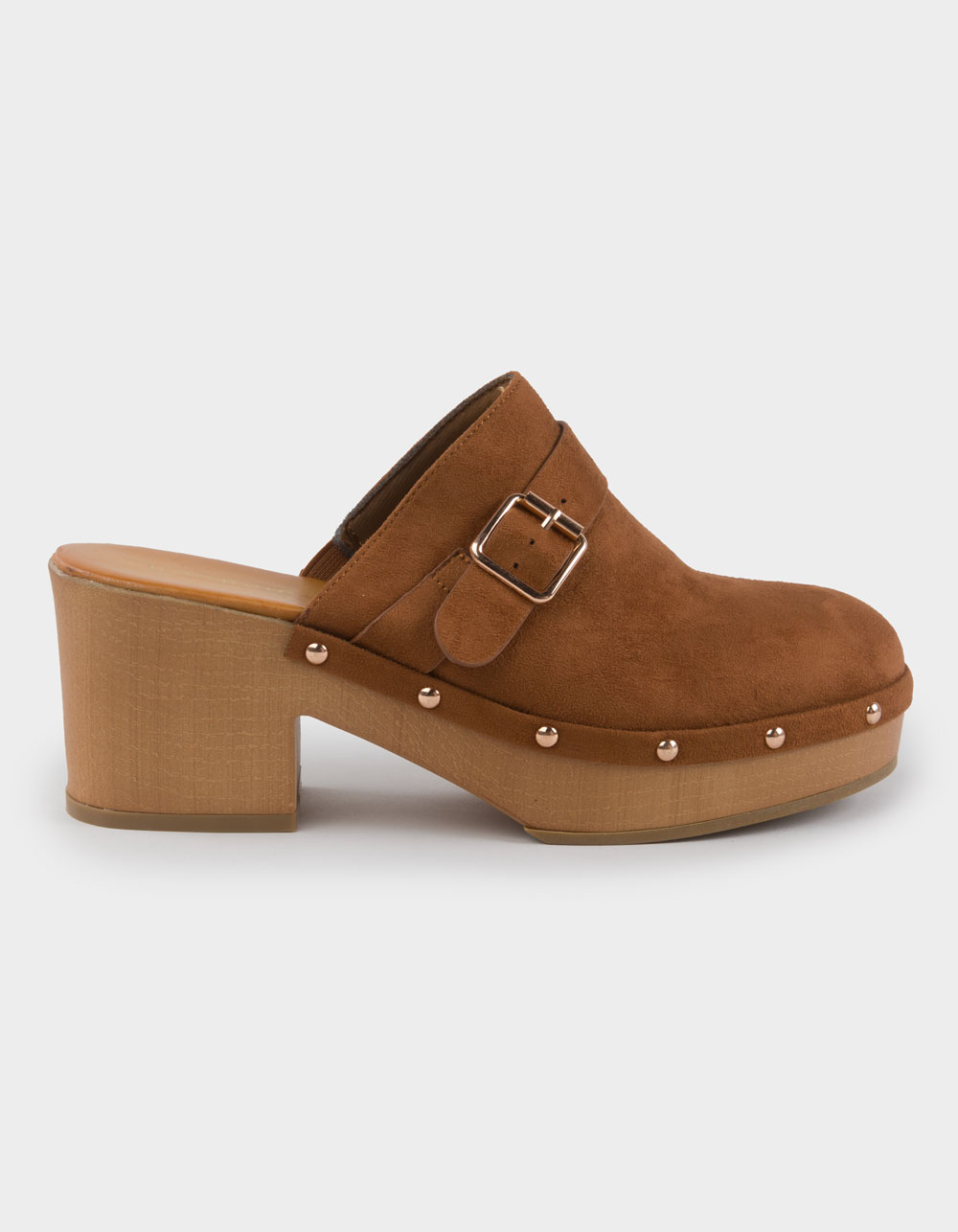BAMBOO Lumber Stud Womens Clog Heels - CAMEL