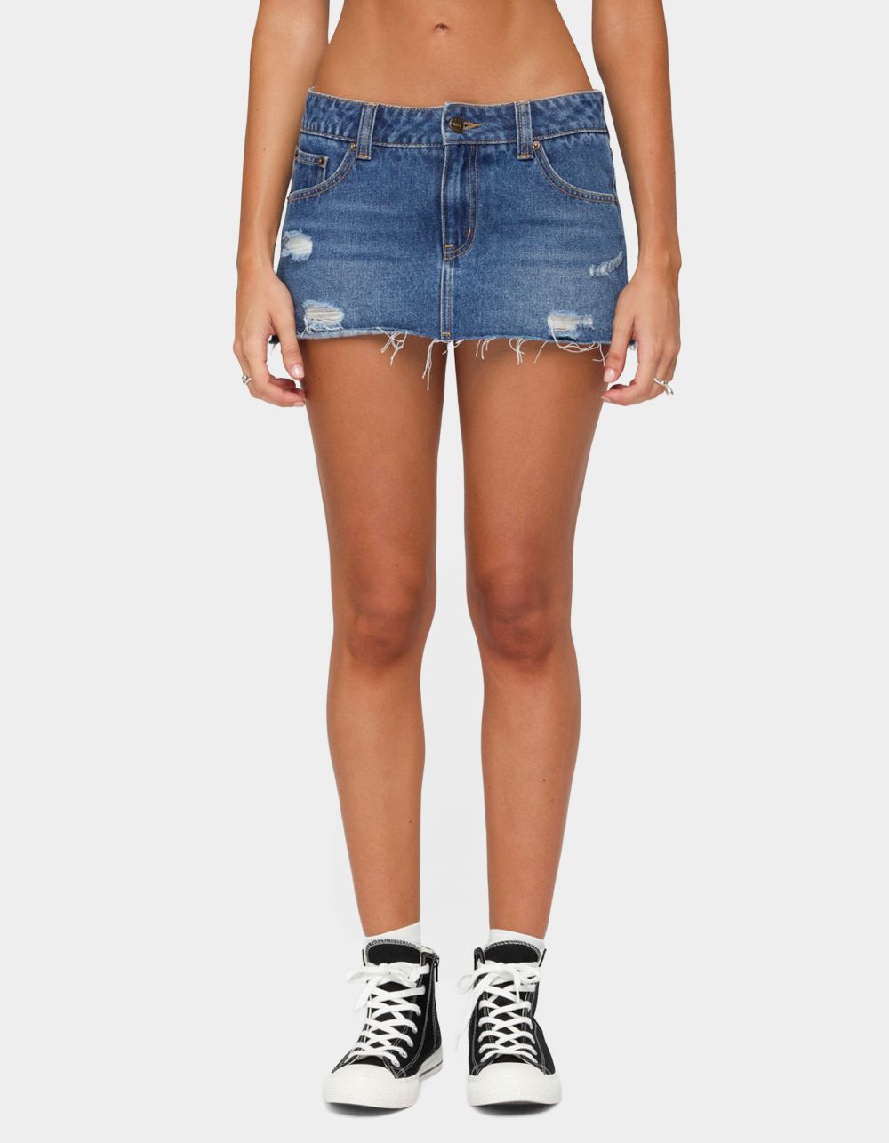 EDIKTED Nylah Distressed Denim Mini Skort - LIGHT BLUE