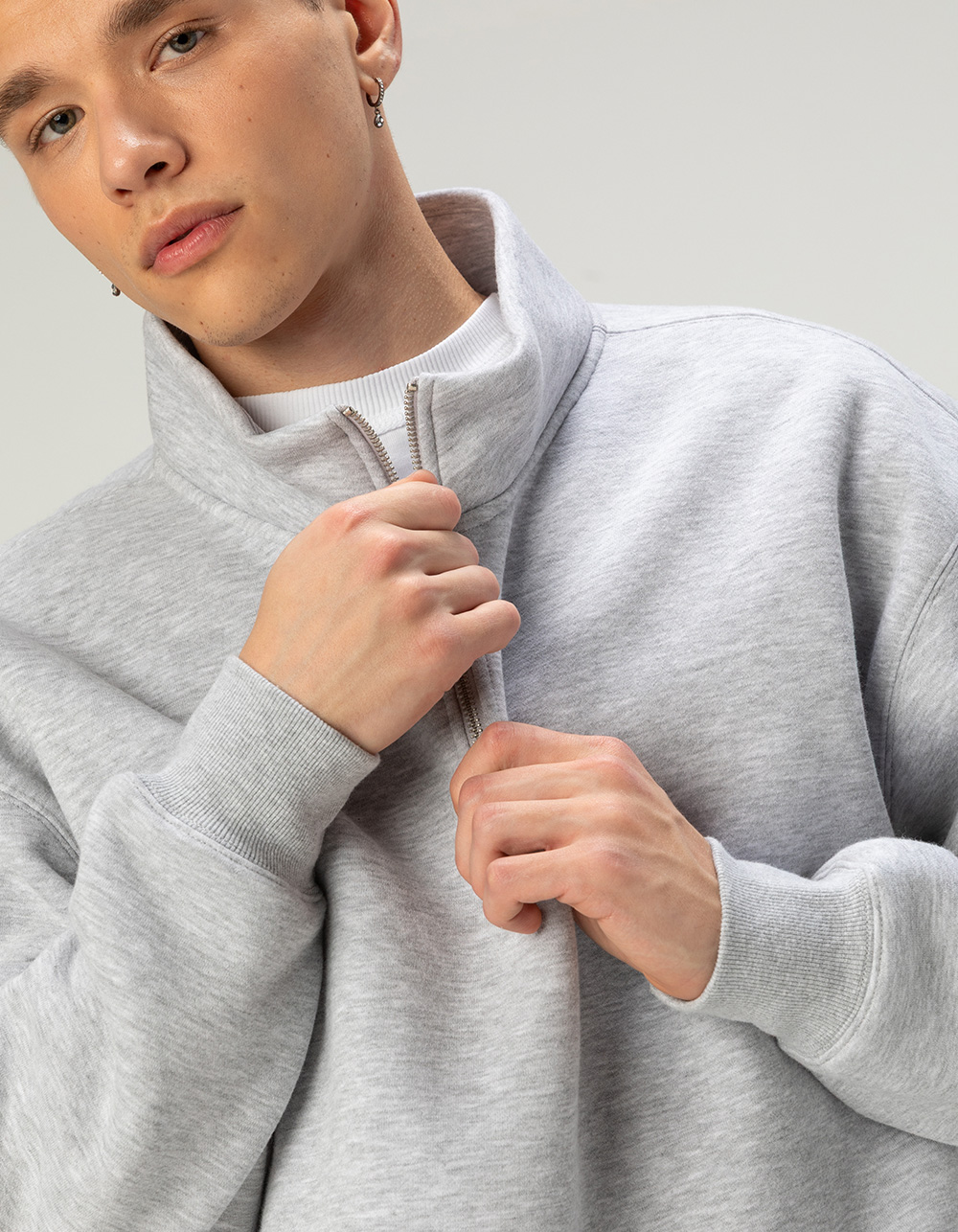 RSQ Mens Quarter Zip Oversized Sweatshirt - HEATHER GRAY