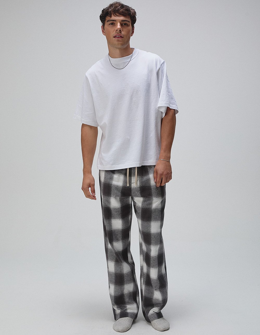 RSQ Mens Plaid Pajama Pants - WHT/GRAY