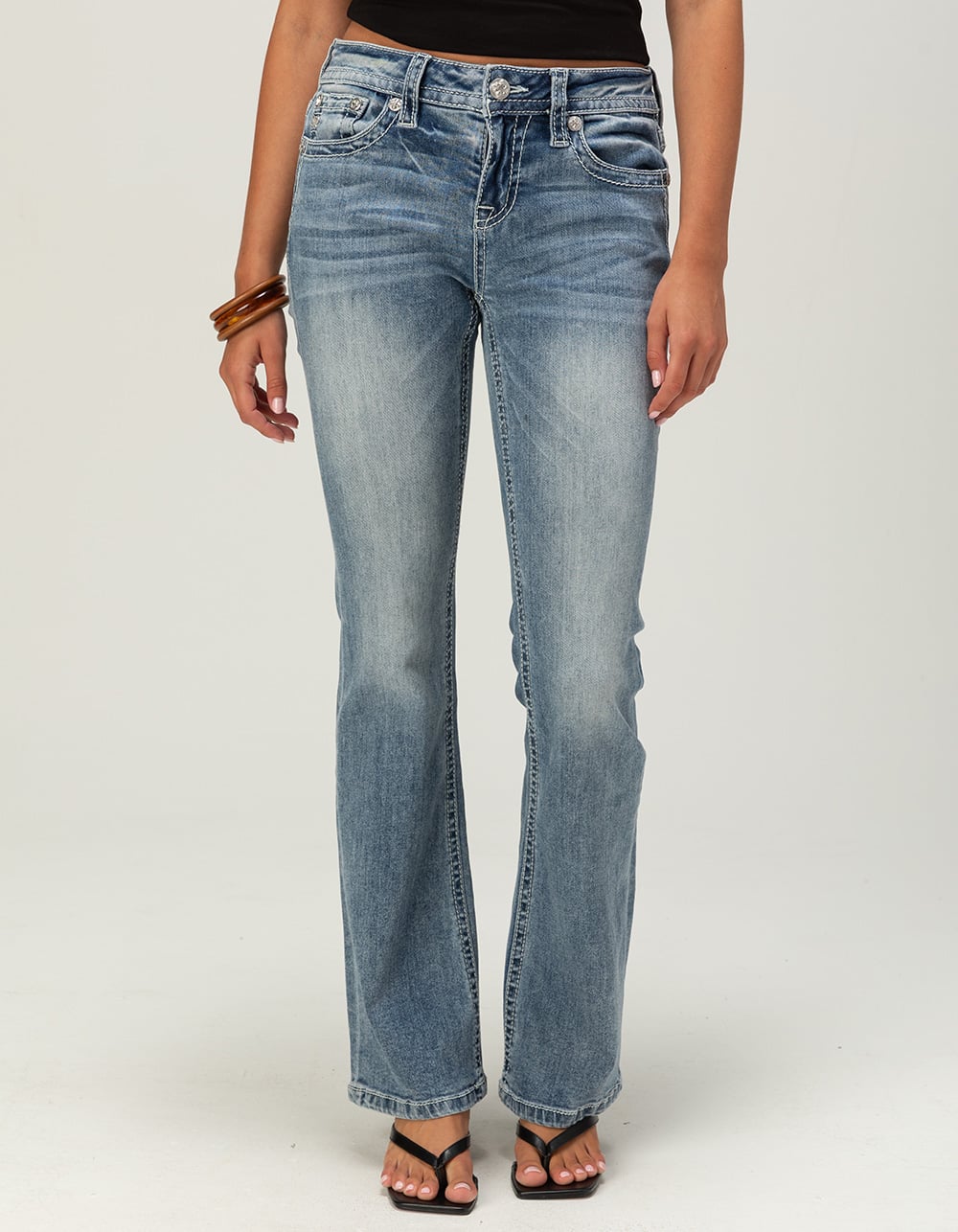 MISS ME Flap Mid Rise Womens Bootcut Jeans - MEDIUM WASH