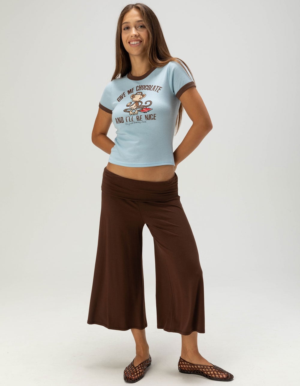 BOBBY JACK Ringer Womens Baby Tee - LIGHT BLUE