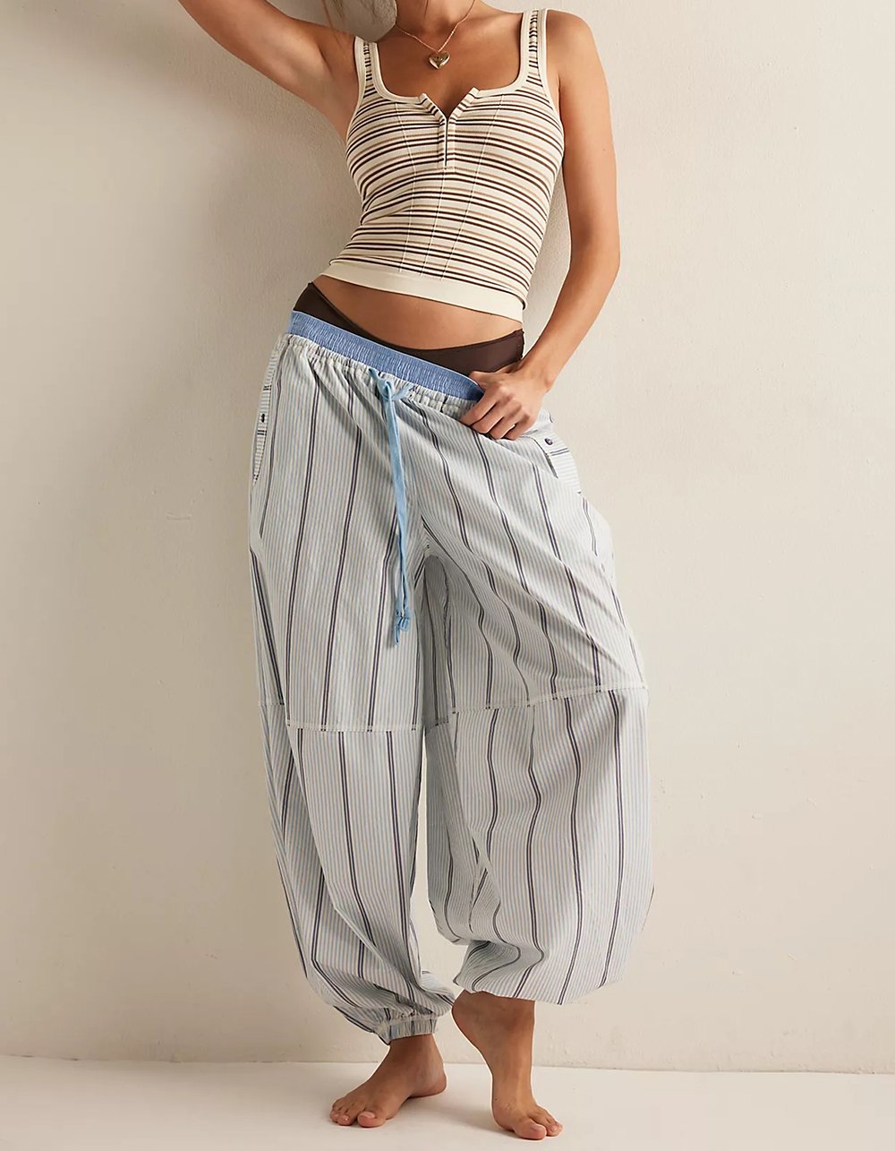 FREE PEOPLE Striped Simply Soft Womens Cami - Cream Combo