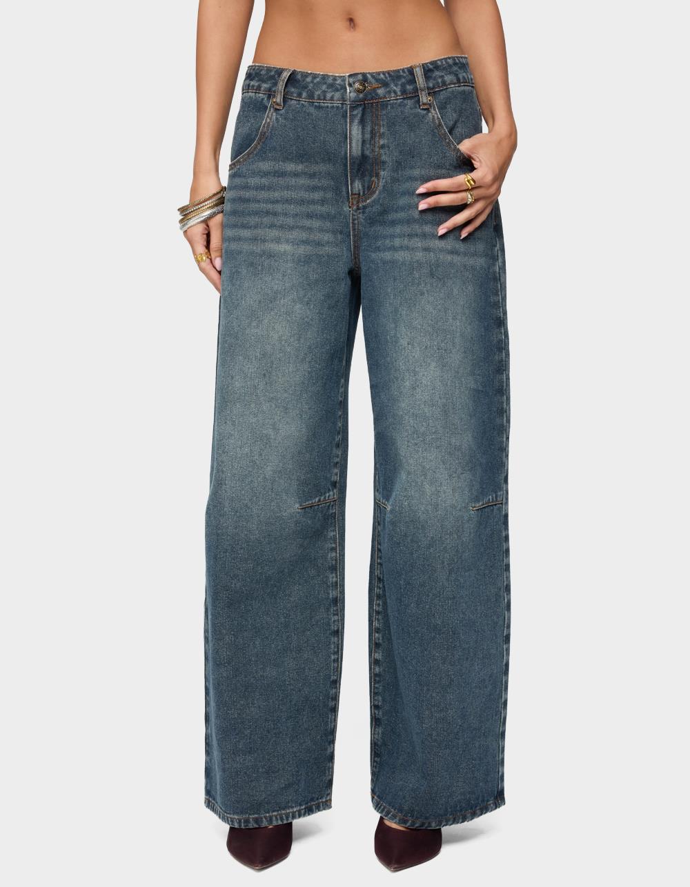 EDIKTED Santi Low Rise Wide Leg Jeans - DARK BLUE