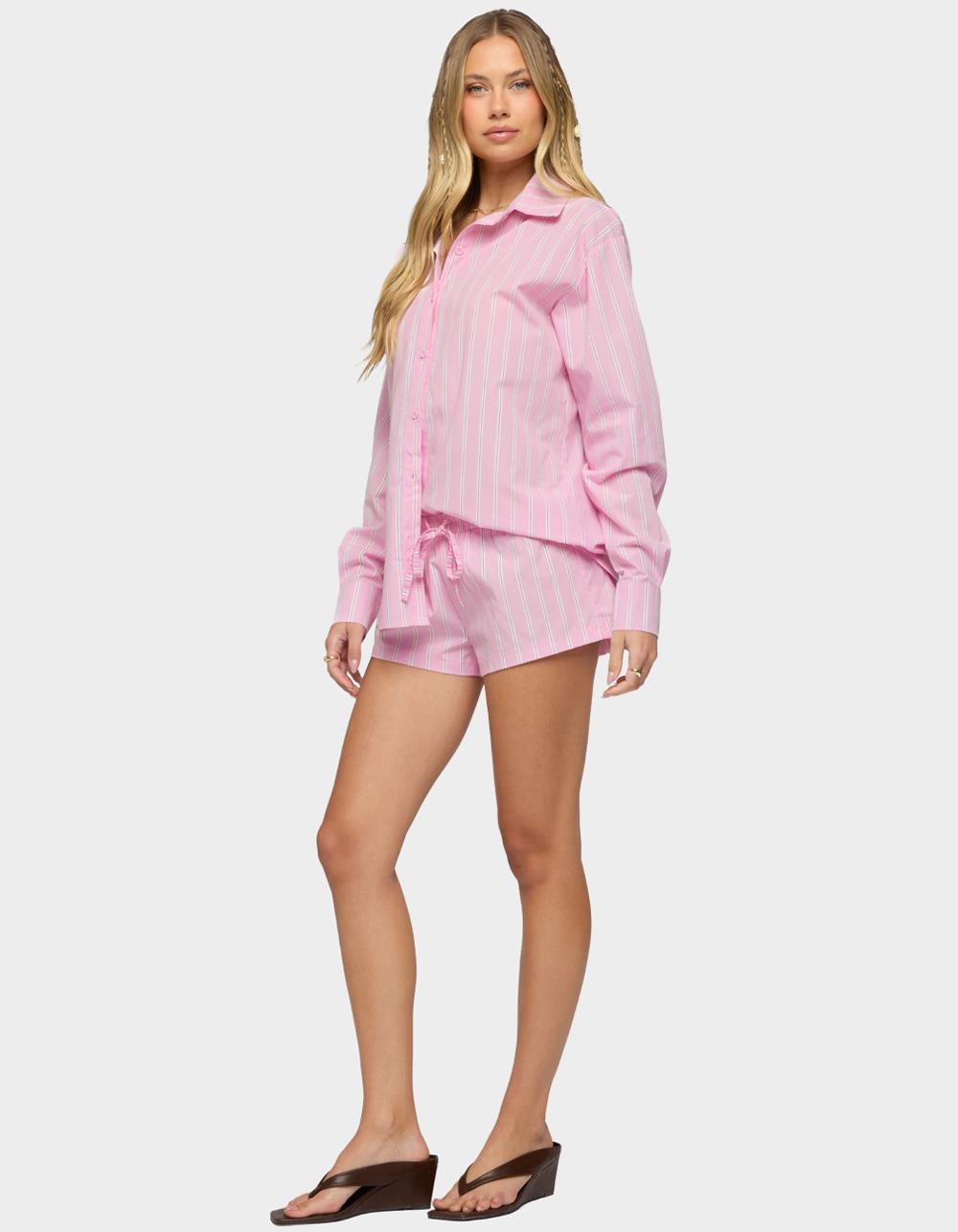 EDIKTED Carmella Striped Oversized Shirt - PINK