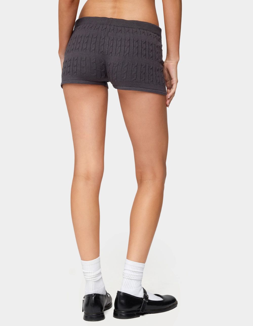 EDIKTED Nella Cable Knit Shorts - GRAY