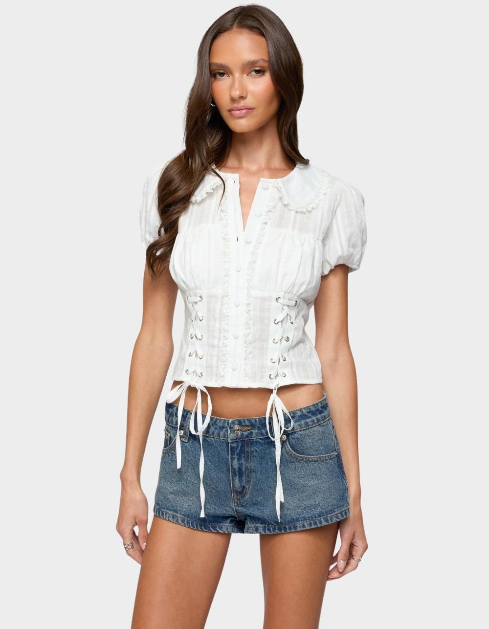 EDIKTED Valera Cotton Tailored Button Up Shirt - WHITE