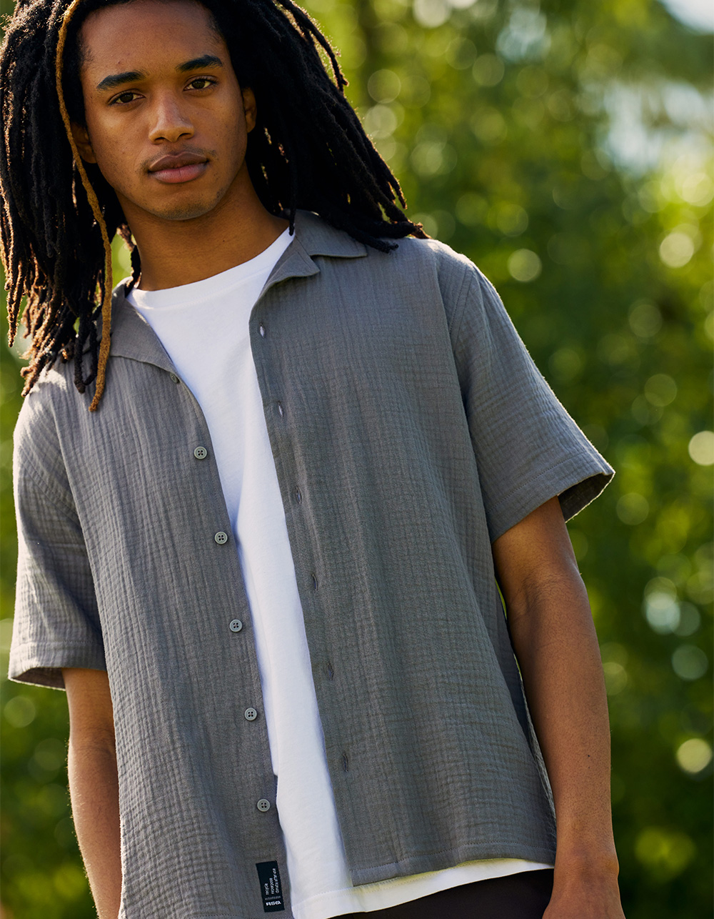RSQ Mens Gauze Camp Shirt - DARK GRAY - M | Tillys
