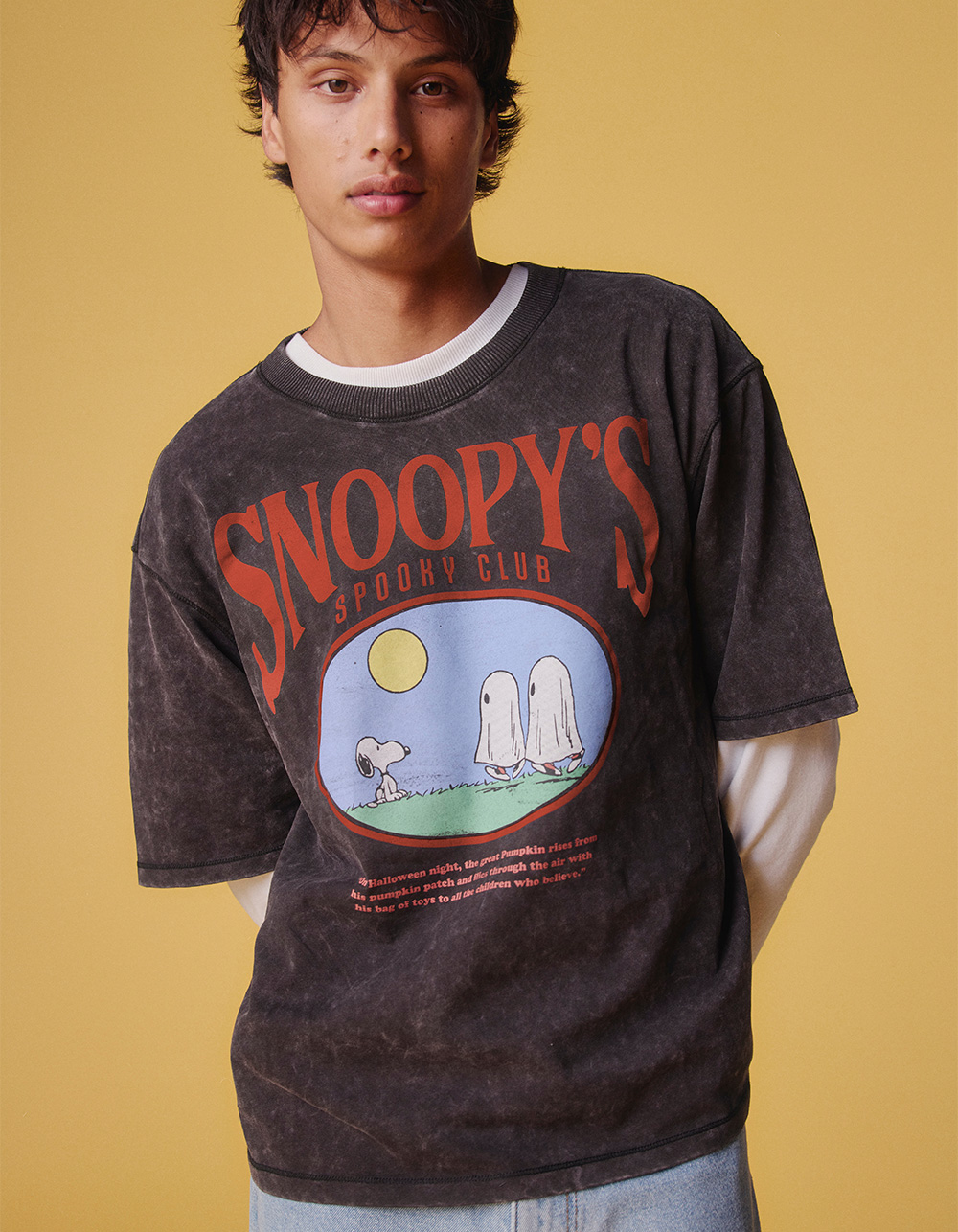 RSQ x Peanuts Ghosts Mens Boxy Tee - BLACK