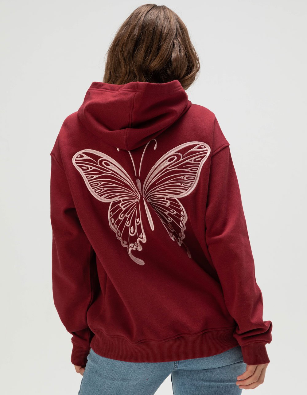 FULL TILT Embroidered Butterfly Womens Hoodie - BURGUNDY