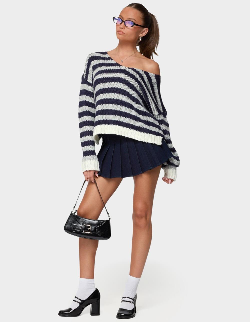 EDIKTED Eugenie Oversized Striped Knit Sweater - NAVY