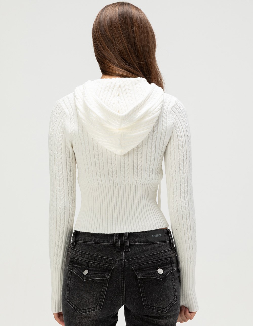 RSQ Womens Cable Knit Zip-Up Sweater