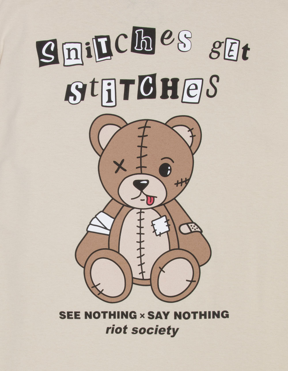 RIOT SOCIETY Snitches Get Stitches Mens Tee - SAND