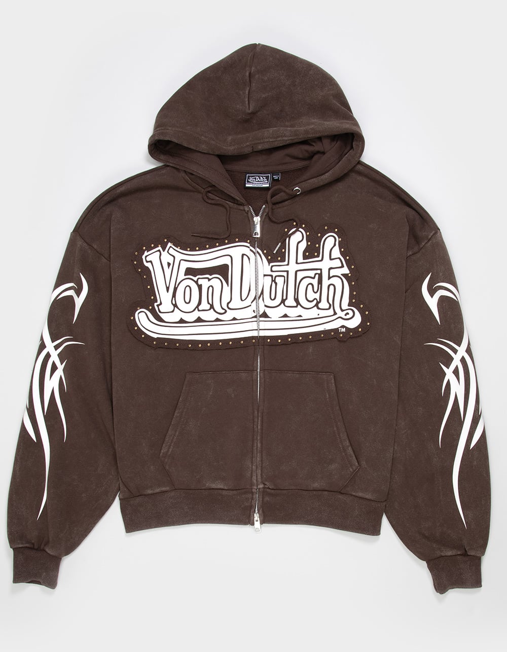 VON DUTCH Wings Mens Zip-Up Hoodie - BROWN