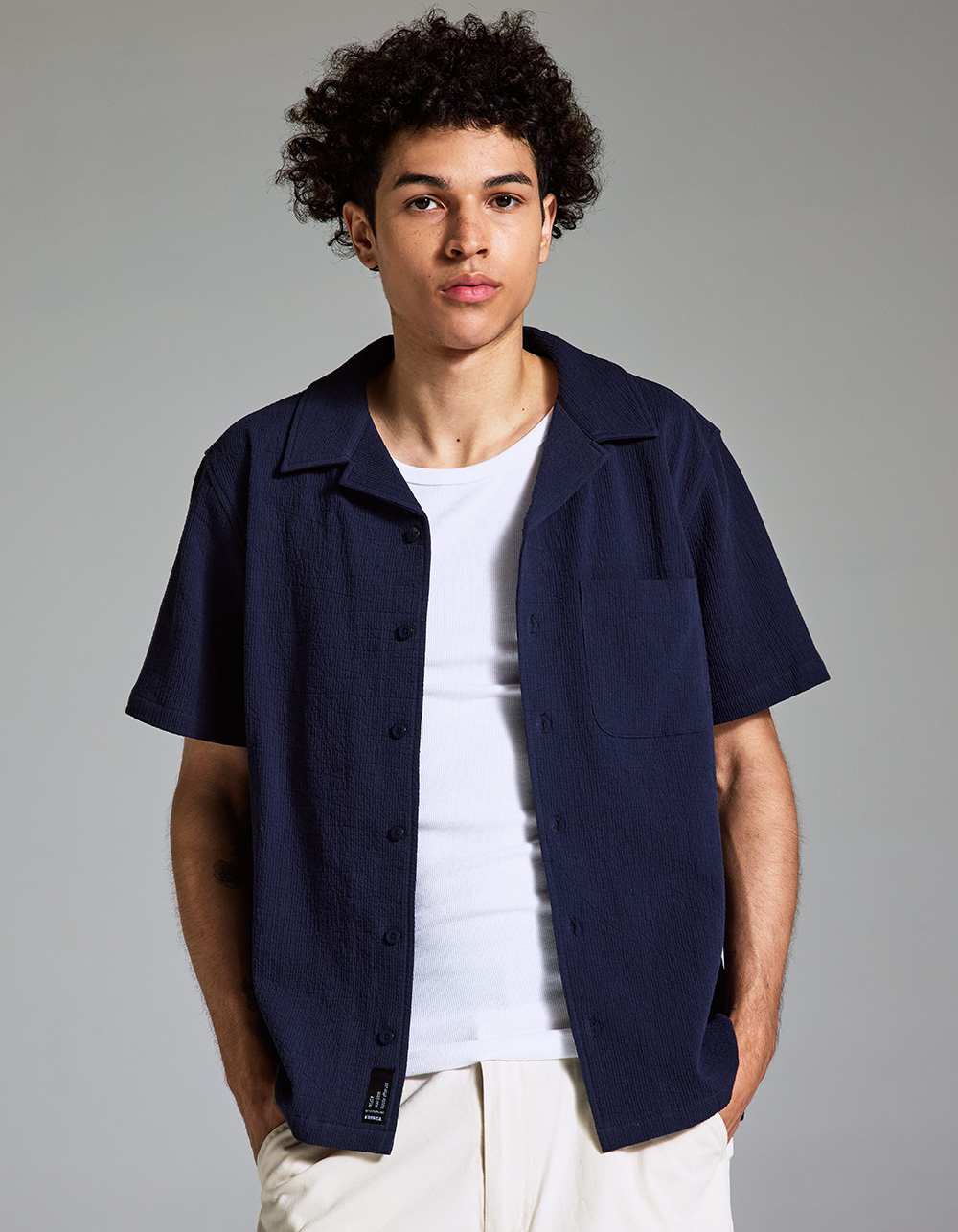 RSQ Mens Solid Texture Camp Shirt - NAVY