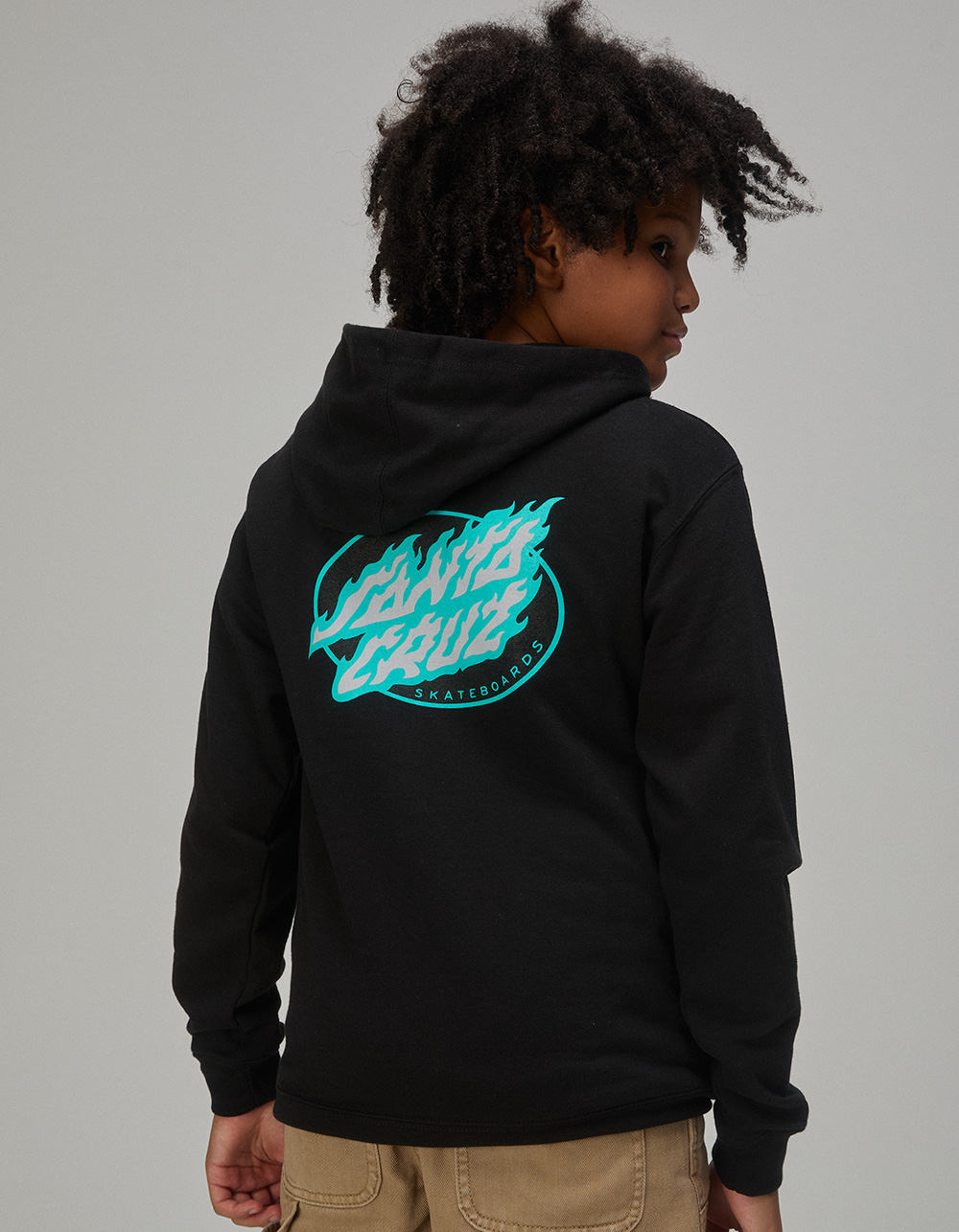 SANTA CRUZ True Oval Flame Dot Boys Hoodie - BLACK
