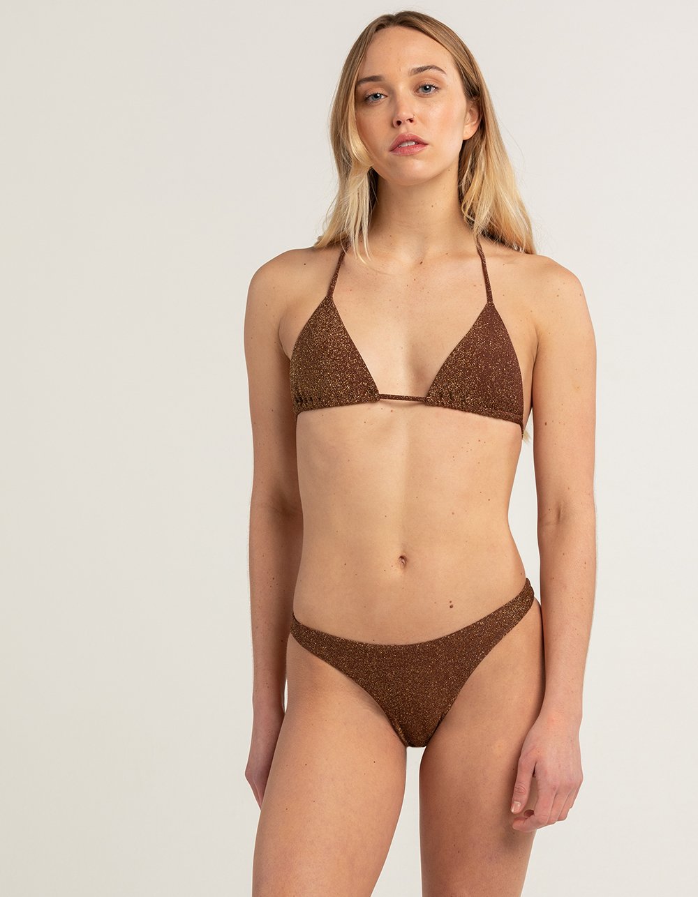 RSQ Triangle Lurex Bikini Top - CHOCOLATE
