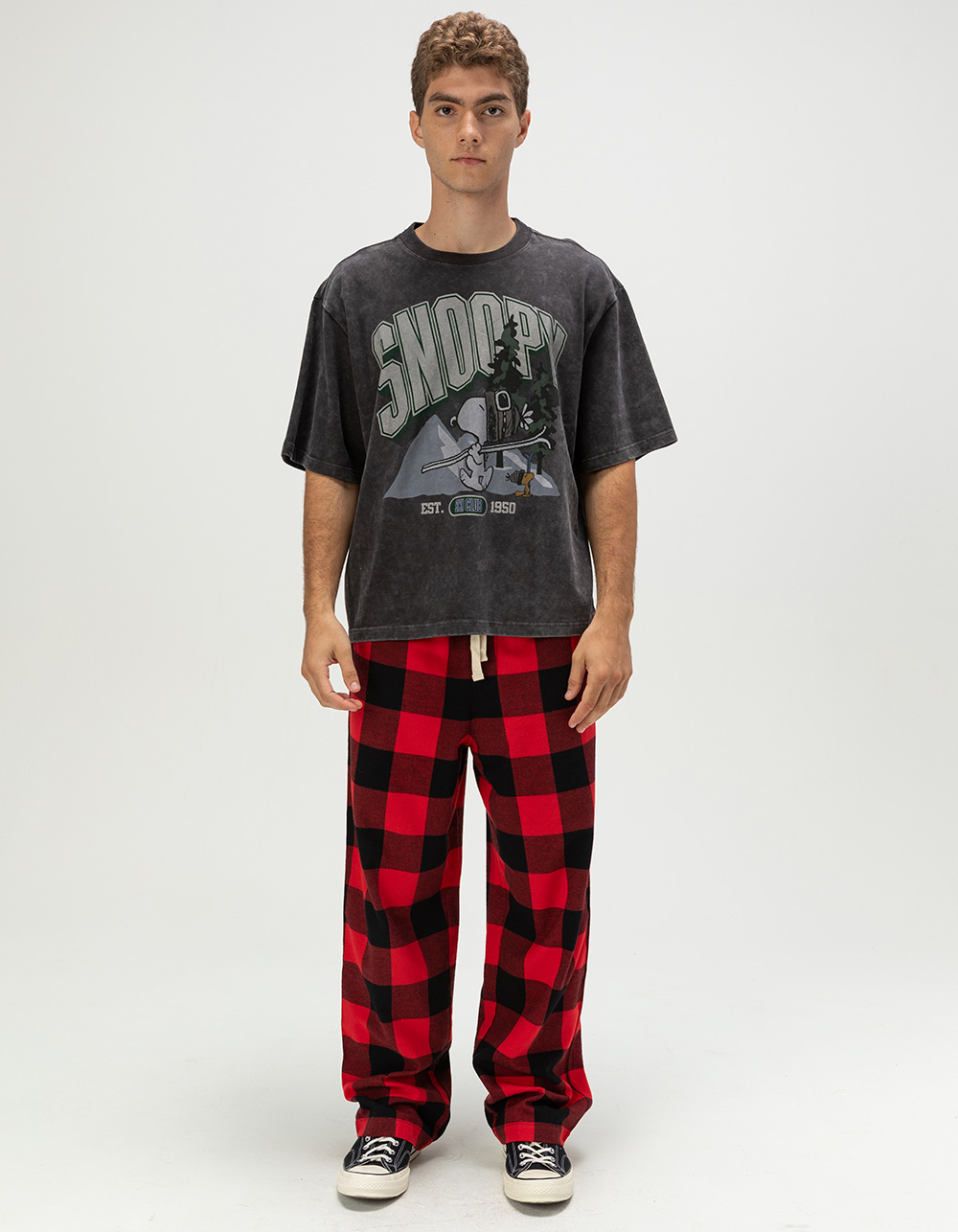 RSQ x Peanuts Snoopy Ski Mens Boxy Tee - BLACK