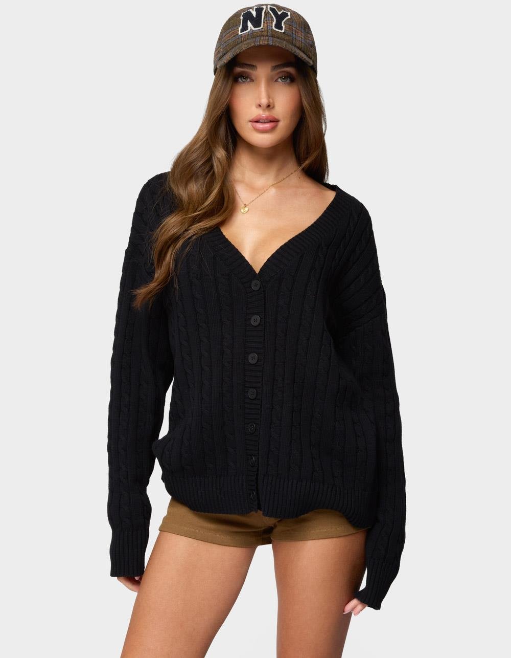 EDIKTED Francine Oversized V-Neck Cardigan