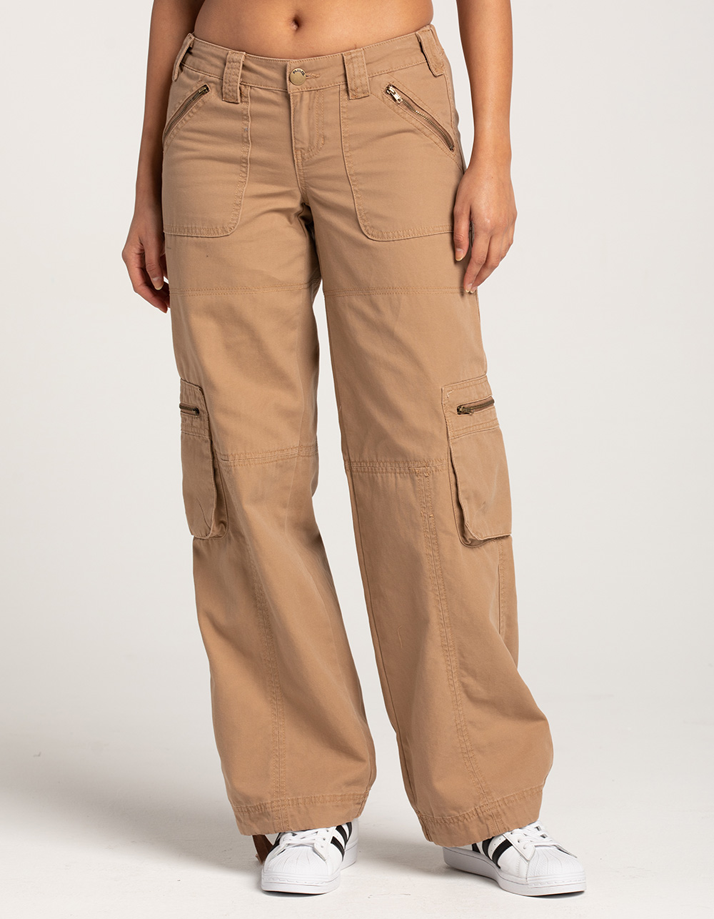 RSQ Womens Low Rise Overdye Cargo Zipper Pants - FADED BROWN