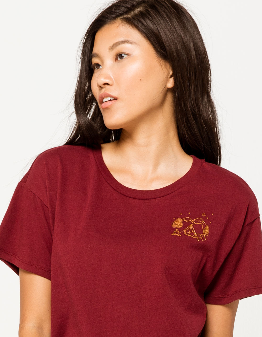 OTHERS FOLLOW Camp Burgundy Womens Crop Tee image number 0