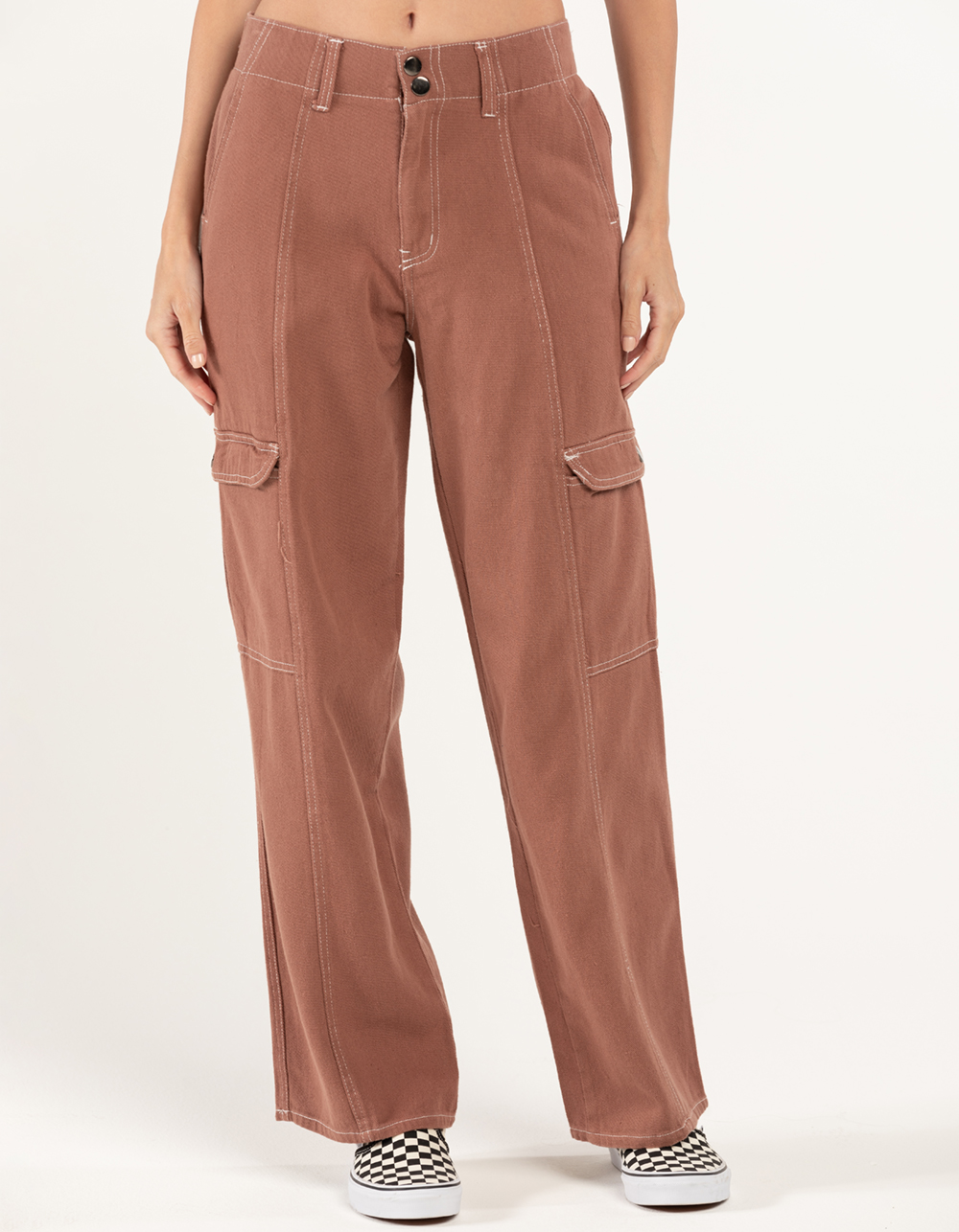 RSQ Womens Smock Waist Loose Cargo Pants BROWN Tillys