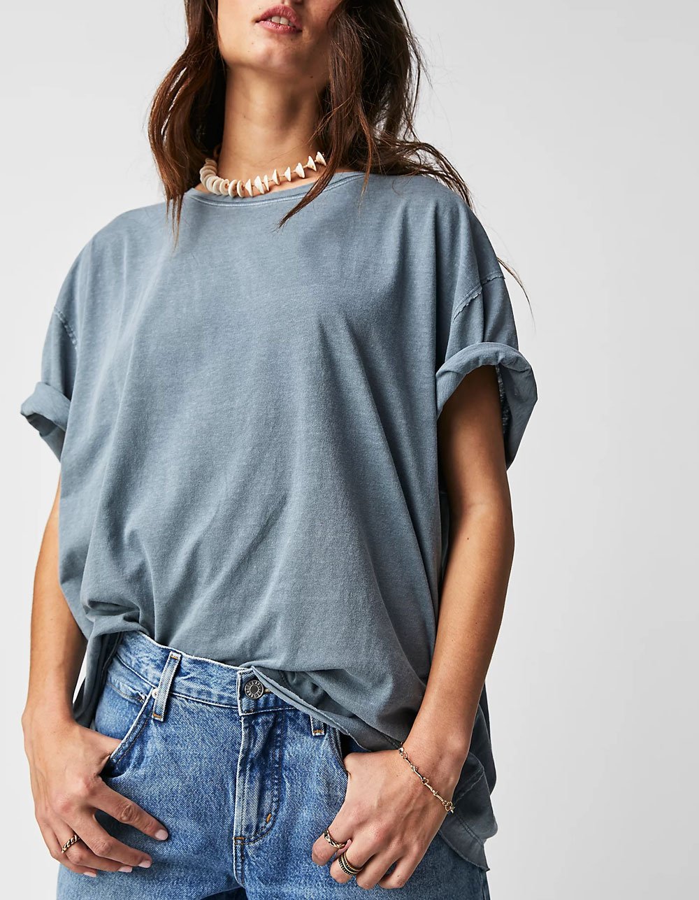 FREE PEOPLE Nina Womens Boxy Tee - DUSTY BLUE