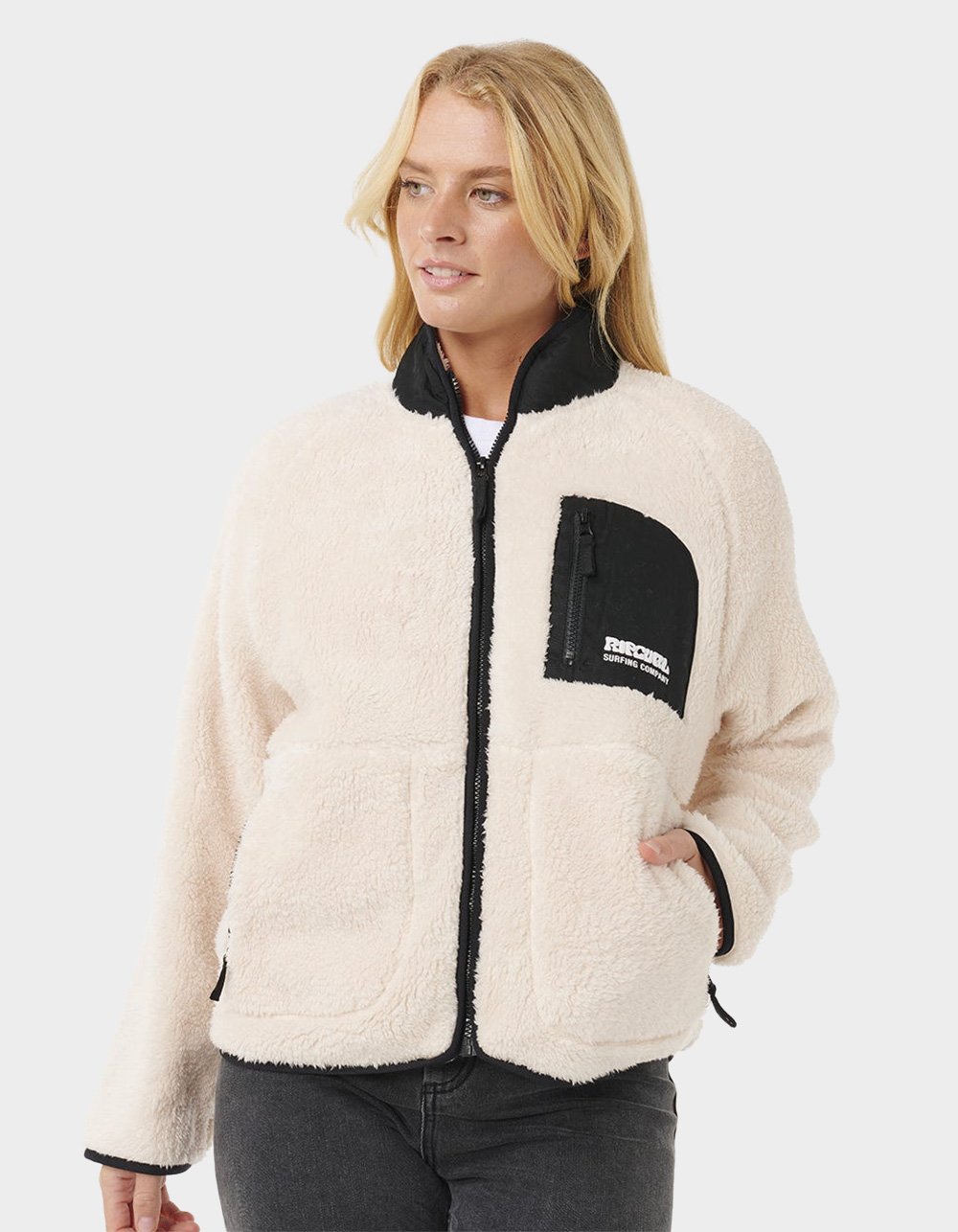 RIP CURL Shore Break Womens Polar Fleece Jacket - Cream Combo
